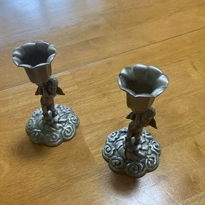 Pewter Cherub Candle Holders - set of 2